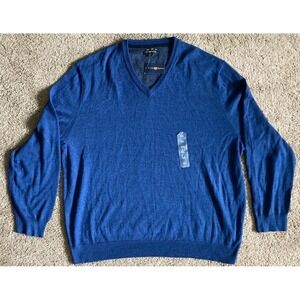 NWT Club Room Merino Wool Table V-Neck Long Sleeve Sweater Crew Blue Heather 3XL